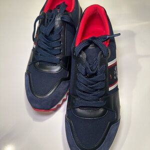 Christian Louboutin Blue and Red Sneakers with Suede and Mesh Upper